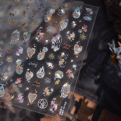 Grid Patterned Star Bowknot Cherry Polka Dot Line Colorful Geometric Five-pointed Star Adhesive Nail Art Sticker Manicure Decal