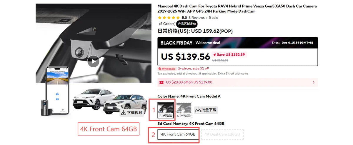 Mangoal Dash Cam 4K For Dodge Durango Dash Car Camera 2016-2026 GPS WiFi & App IMX 335 STARVIS Sensor Plug and Play DashCam