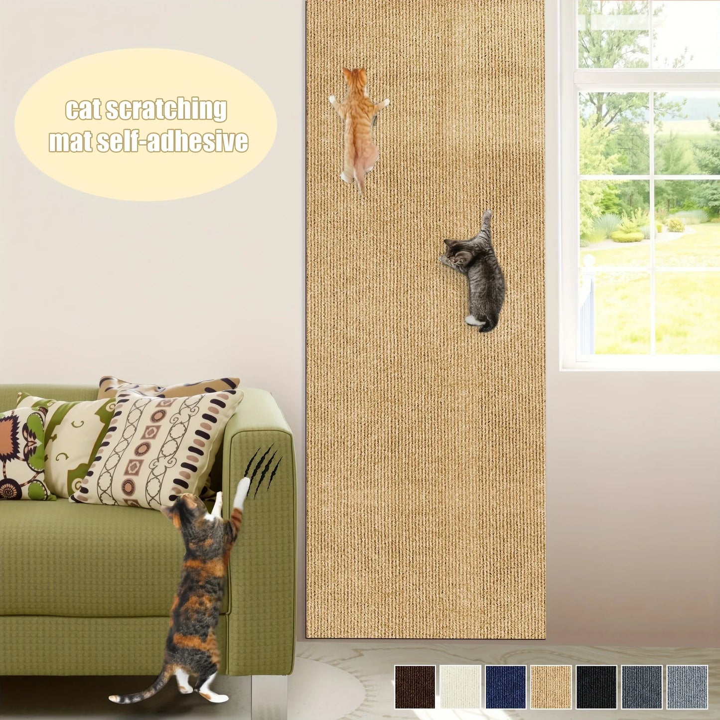 Cat Carpet Cat Scratching Mat Trimmable Self-Adhesive Carpet DIY Climbing Scratcher Scratch Furniture Protector Covering Posts