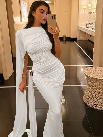 Weird Puss Elegant Party Dress Woman Ruched o-Neck Sleeveless Irregular Ribbon Metal Trim Classic Chic Birthday Banquet Vestidos