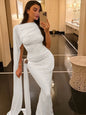 Weird Puss Elegant Party Dress Woman Ruched o-Neck Sleeveless Irregular Ribbon Metal Trim Classic Chic Birthday Banquet Vestidos