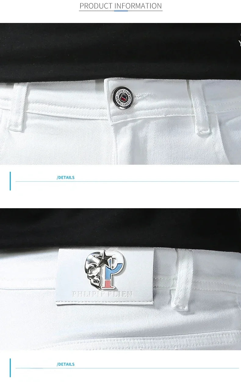 2026 Spring New Men Slim Jeans 98% Cotton White Stretch Straight Casual Fashion Pencil Pants High Quality Trousers Male Clothes