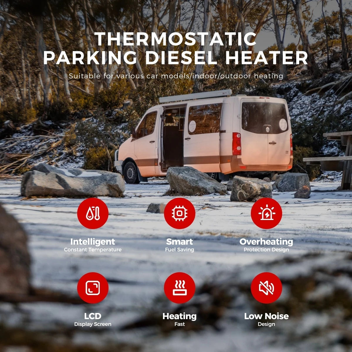 8KW 12V 24V Auto Thermostat Diesel Air Heater With Bluetooth APP&LCD&Remote Control For Trailer Camping Tent Car Parking Heater