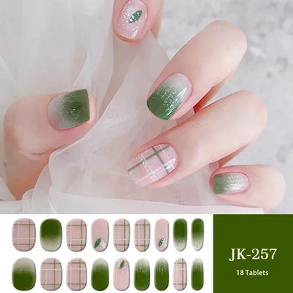16/18/20Tips Semi-Cured Gel Nail Strips Adhesive Full Cover Stickers for Nails UV Lamp Need Press On Nails Fashion Manicure