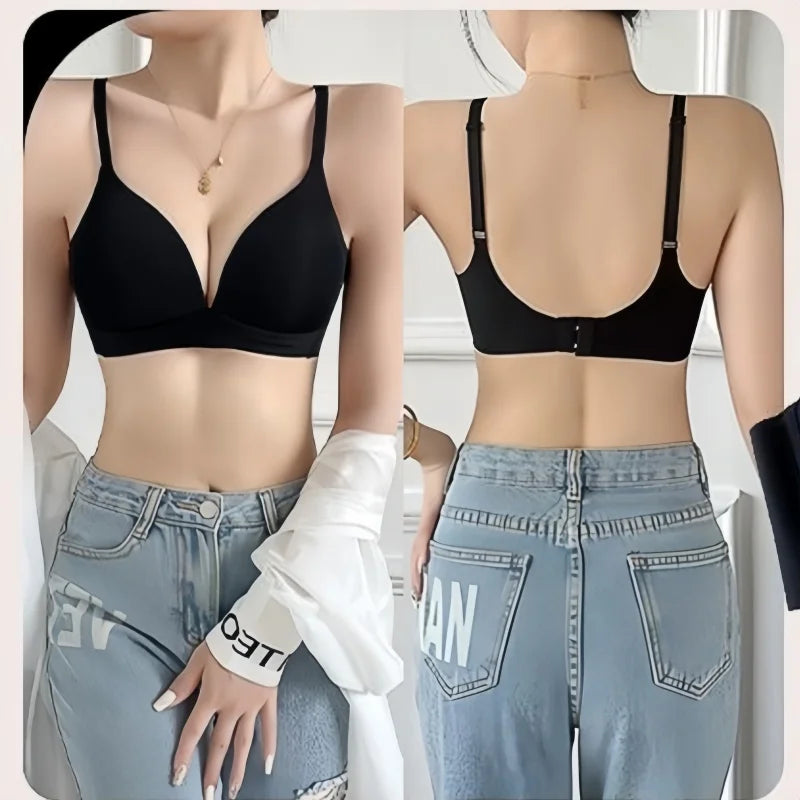 3Pcs/Set Seamless Bras For Women Non-wire Push-Up Bra Glossy Deep V Underwear Fixed 3/4 Cup Comfort Daily Wear Lingerie S-XXL