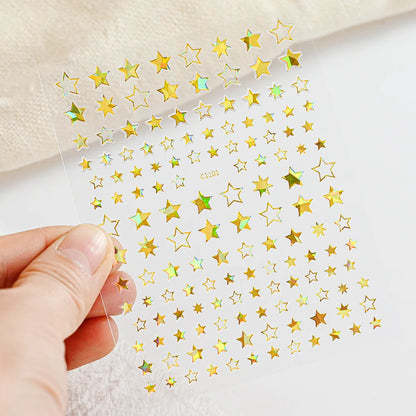 Black White Star 3D Nail Art Sticker Y2K Pentagram Self-Adhesive Decals Laser Shiny Glitters Starlight Manicure Ornaments Slider