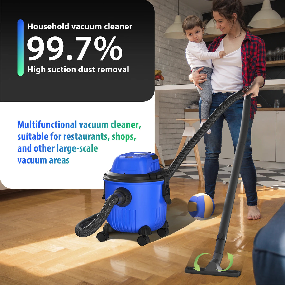 3in1 Wet and Dry Vacuum with 15L Collection Tank for Wet Suction, Dry Suction and Blowing,for Indoor, Outdoor Vacuuming Cleaning