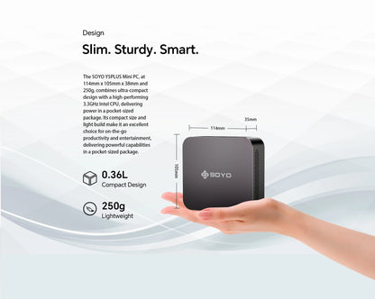SOYO Y5 Plus Mini PC Intel Core i7 4th Gen CPU with Windows 11 Pro, 8GB RAM, 128GB M.2 SSD, Supports Dual 4K Displays via USB-C, Ideal for Office and Business