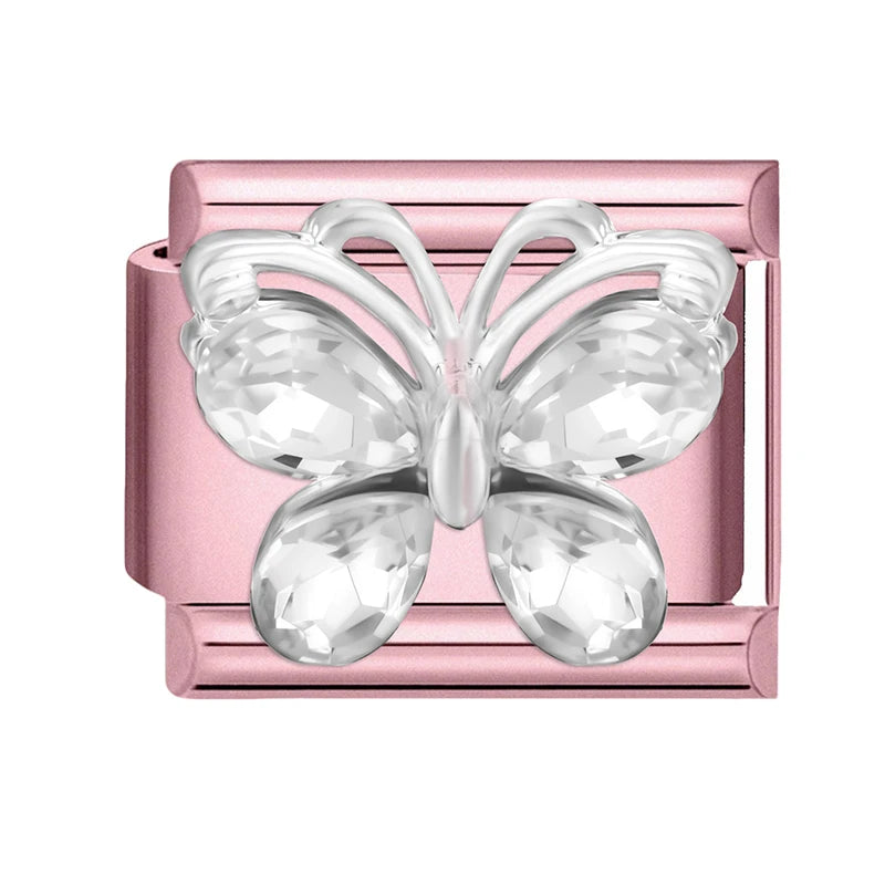 2025 New Women Romantic Pink Cherry Heart Shiny CZ Italian Charm Links Fit 9mm Bracelet Stainless Steel DIY Making Jewelry Gifts