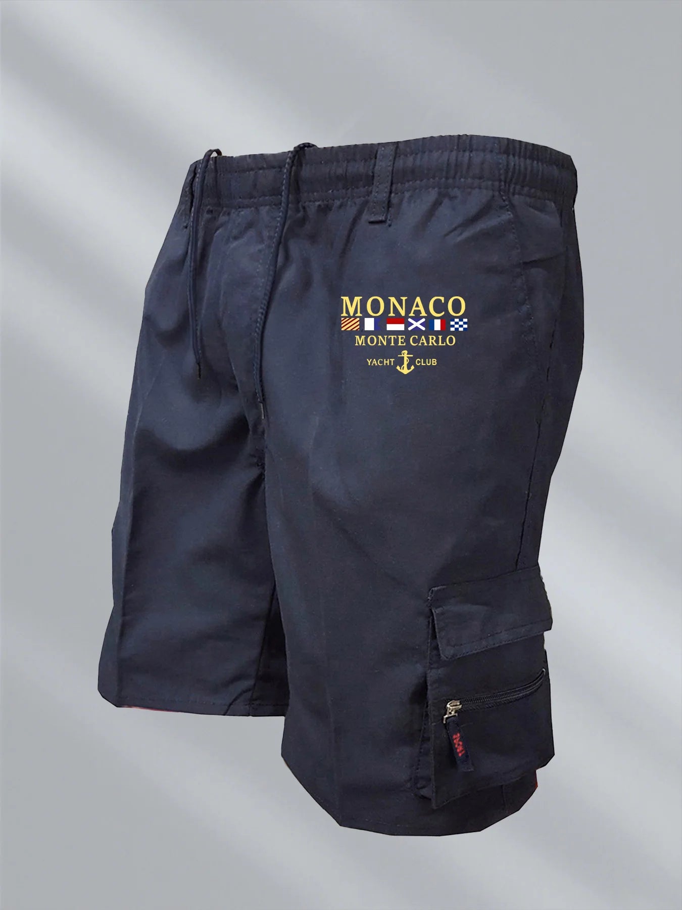 Monaco Flag Printed Cargo Shorts Summer Men's Tactical Shorts Casual Loose Multi-pockets Elastic Waist Work Jogging Short Pants