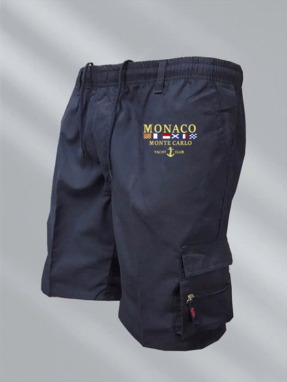 Monaco Flag Printed Cargo Shorts Summer Men's Tactical Shorts Casual Loose Multi-pockets Elastic Waist Work Jogging Short Pants