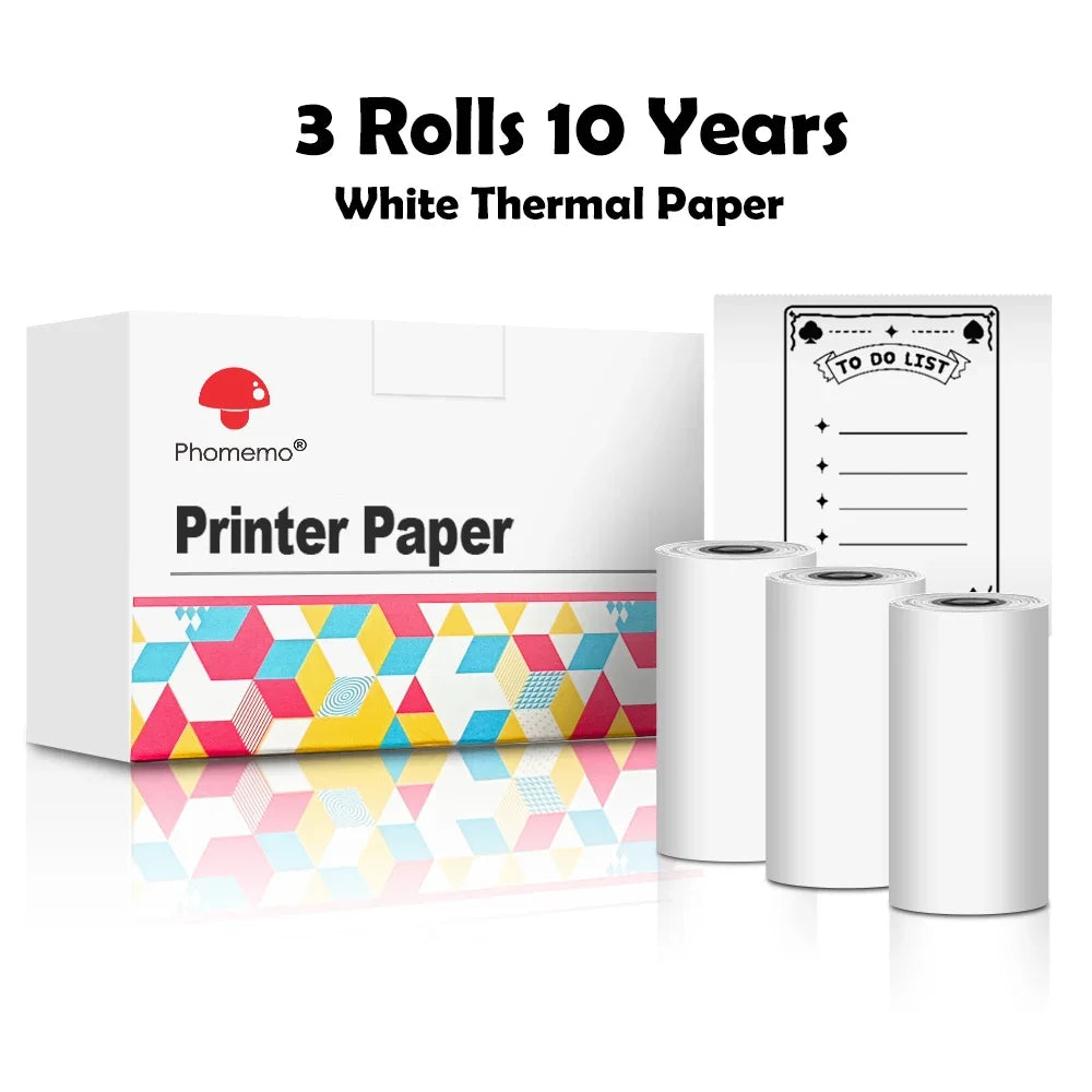 Phomemo 3 Rolls Self-adhesive Transparent Sticker Thermal Paper for T02 M02X Label Sticky DIY Photo Texts Study Notes Printing