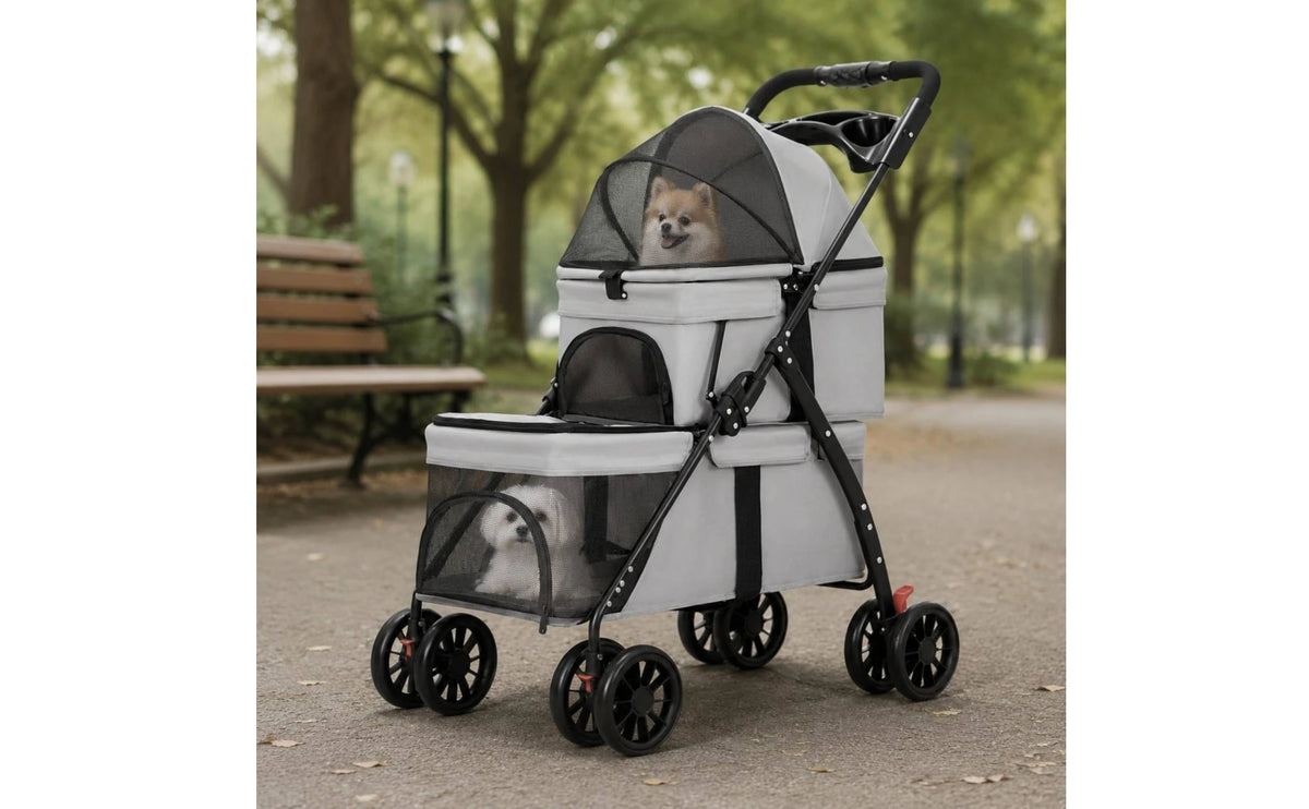 Double-Deck Pet Stroller Lightweight Small Dog Feline Stroller Pet Transport Breathable Mesh Washable for Outdoor, Travel
