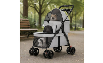 Double-Deck Pet Stroller Lightweight Small Dog Feline Stroller Pet Transport Breathable Mesh Washable for Outdoor, Travel