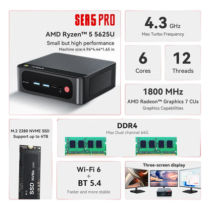 Beelink SER5 Max AMD Ryzen7 7735HS R3 3200U R5 5500U 5625U 16G RAM 500G SSDNVME Mini PC Suppor 4K Type-C Gaming Desktop Computer