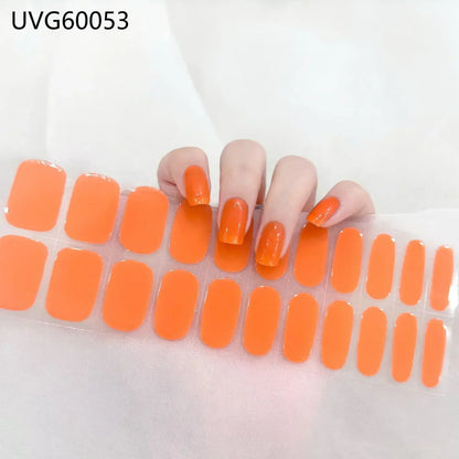 16/20/22Tips Semi-Cured Gel Nail Wraps Full Cover Manicure DIY Waterproof Long Lasting Gel Nail Stickers set for UV Lamp Need