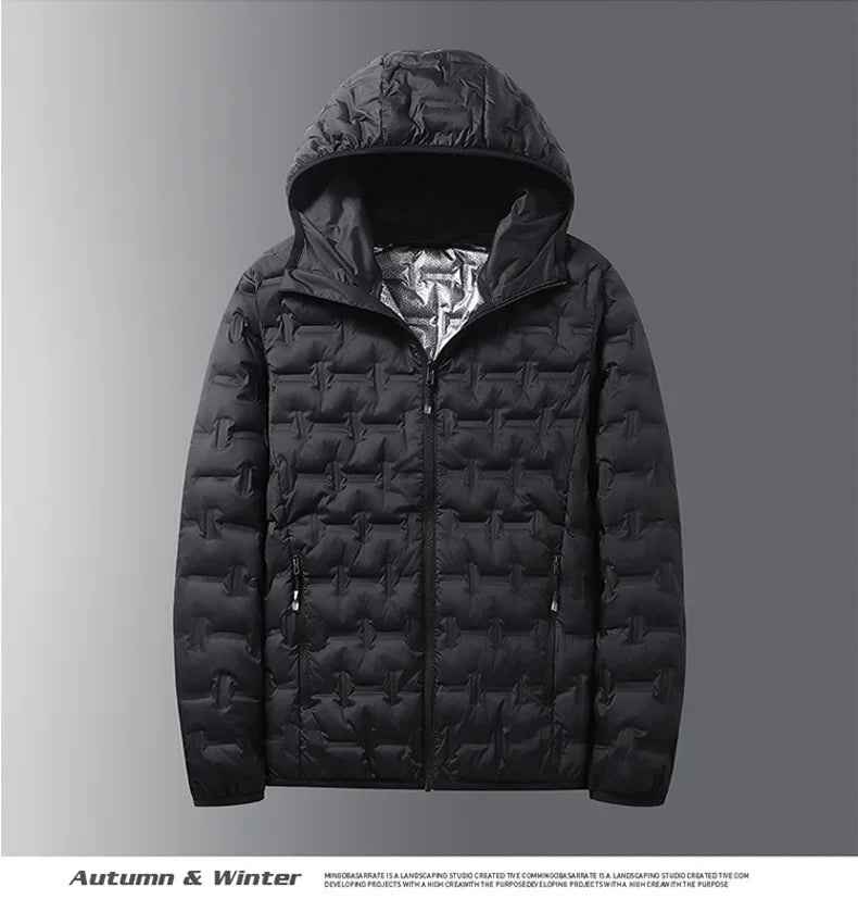 Winter white down jacket men's graphene self heating windproof pleated hooded down jacket casual warm down jacket men's coat