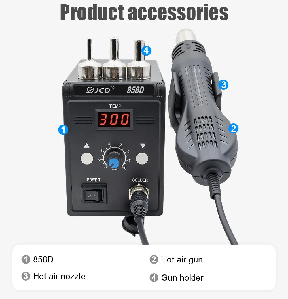 JCD Hot Air Gun 858D 700W BGA Rework Solder Station Soldering Heat Air Gun Station 220V / 110V For SMD SMT Welding Repair Tools