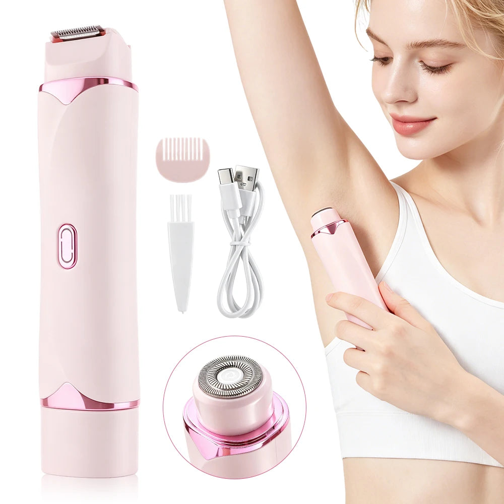 Electric Shaver for Women Waterproof Wet & Dry Hair Razors 2 in 1 Double Head Portable Bikini Hair Trimmer Detachable Head Shave