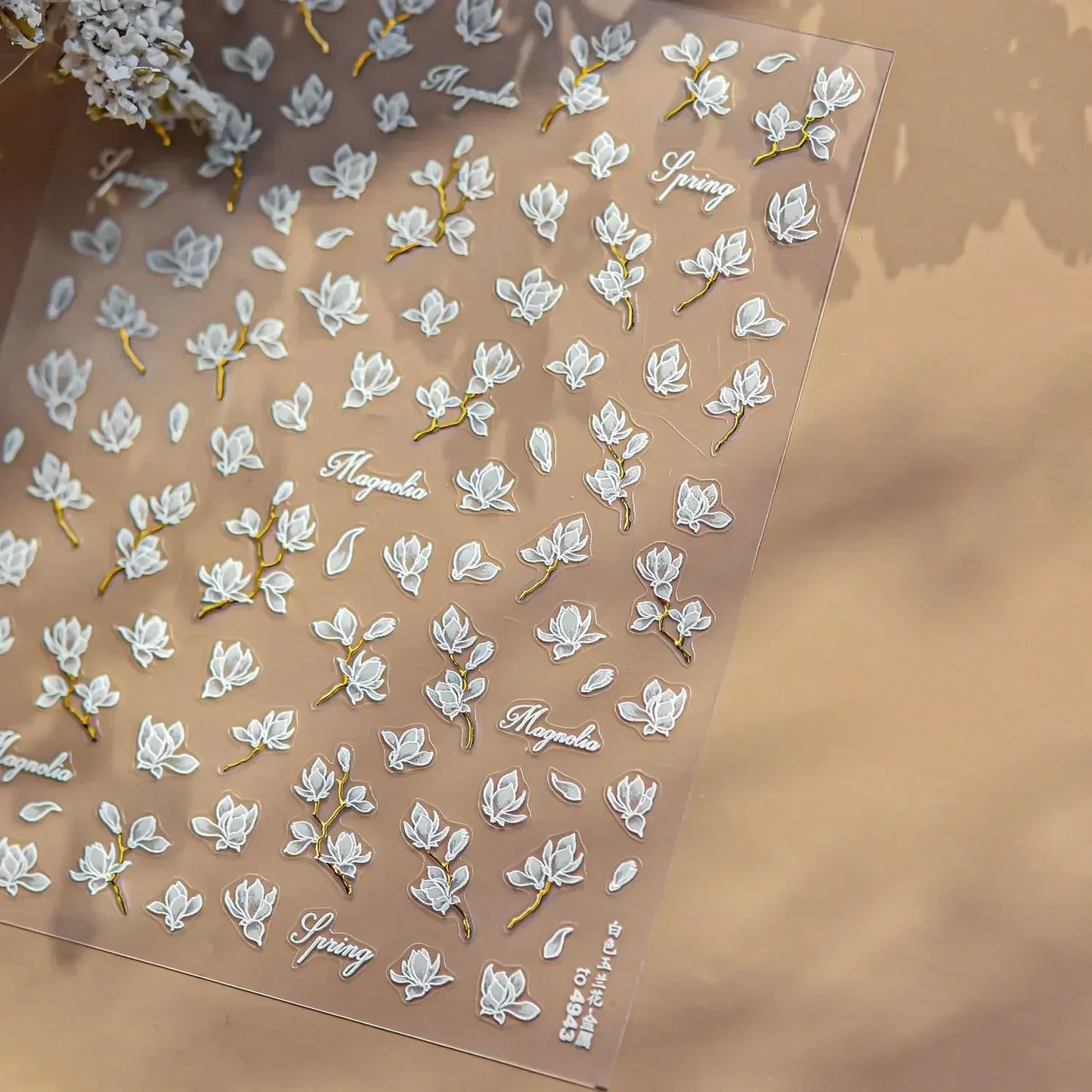 White Flower Petal Cherry Blossom Peach Blossom Falling Petal Floral Gradient 5D Self Adhesive Nail Art Sticker Manicure Decals