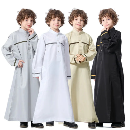Muslim Saudi Arab Boys Robe Kids Abaya Kaftan Prayer Islam Ramadan Clothing Long Sleeve Thobe Middle East Teenage Dress Dubai