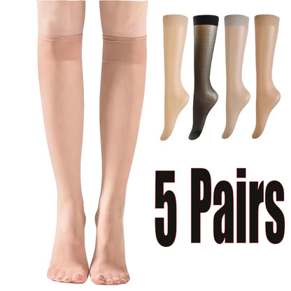 5pair=10pcs Women Ultra-thin Nylon Stockings Transparent Elasticity Ladies Knee Socks High Quality Long Socks for Girls Stocking