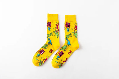 1Pair 35-44 Men Casual Cotton Sock Harajuku Cartoon Flamingo Loving Heart Cute Funny Character Japanese Socks