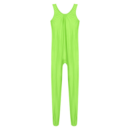 Women's Sleeveless Full Body Bodysuit Glossy Jumpsuit Gymnastics Fitness Swimming Leotard Pole Dance Costume Clubwear Lingerie