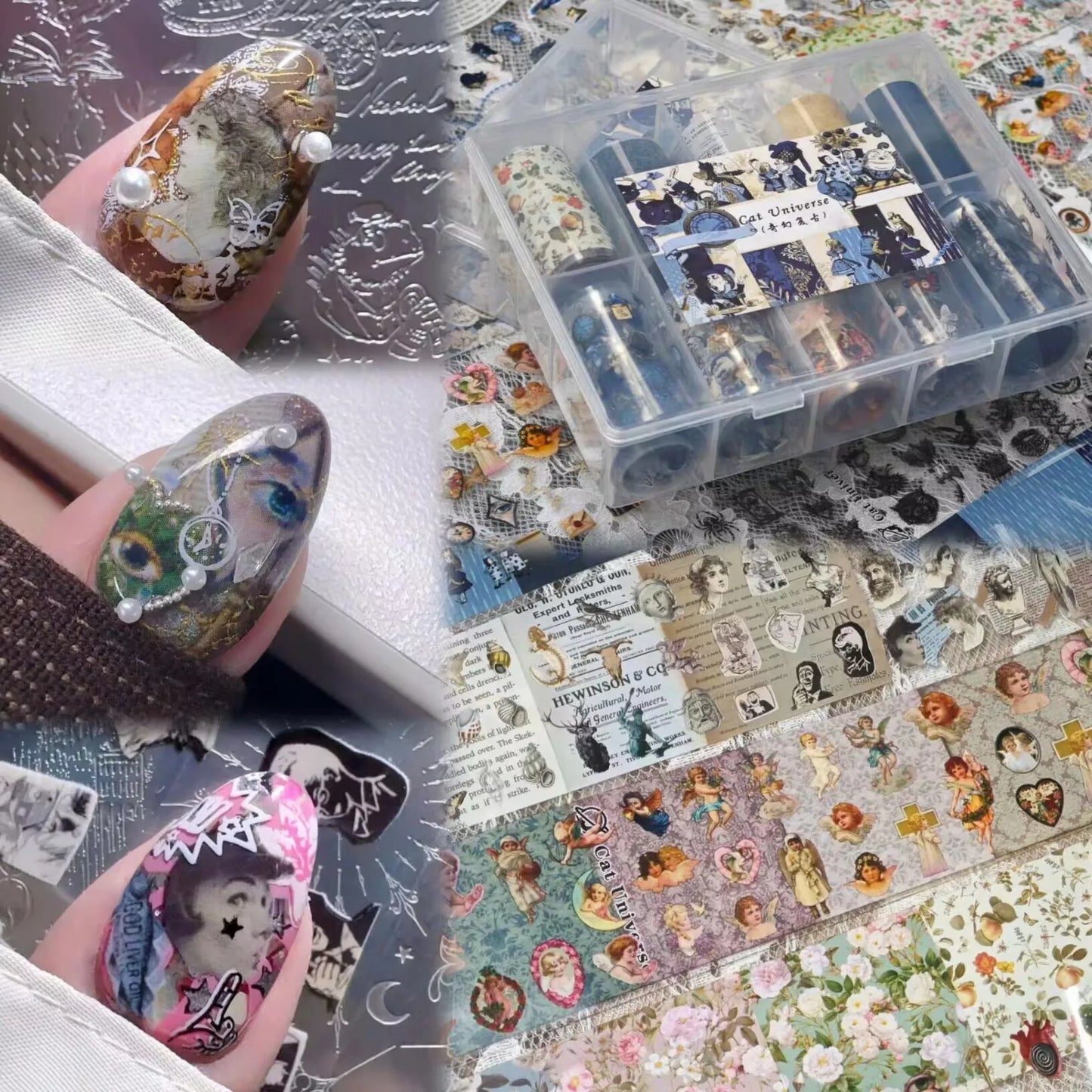10Rolls Plaid Thousand-Bird Bow  Stars Nail Foils Transfer Paper  Nail Art Stickers  Manicure Set Decal  Nails Decoration
