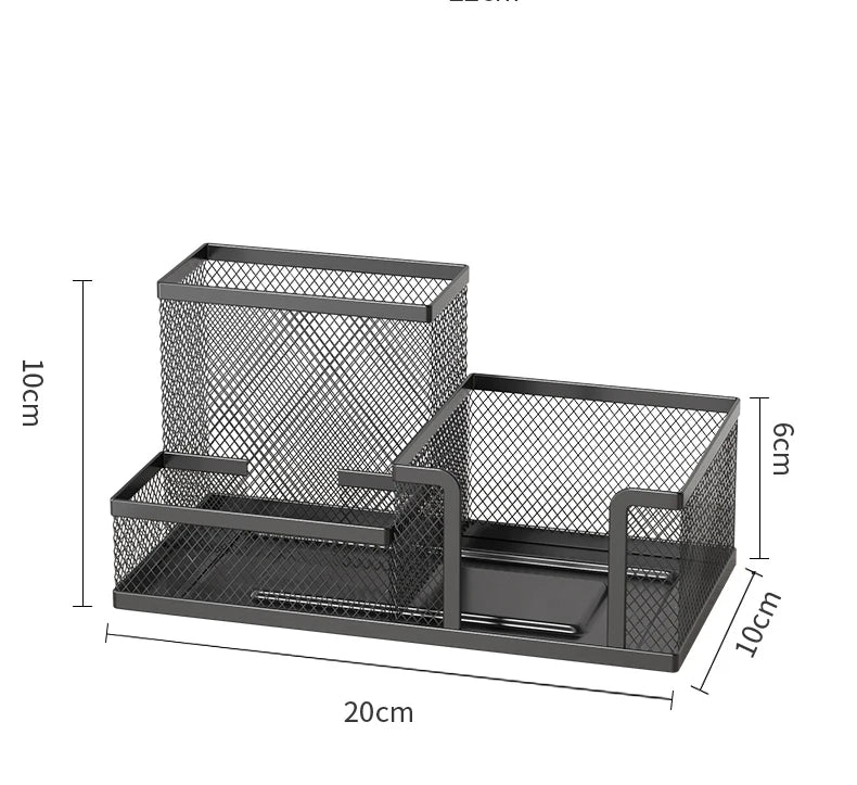Mesh Desk Organizer Office Supplies Caddy with Pencil Holder and Storage Baskets for Desktop Accessories, 3 Compartments, Black