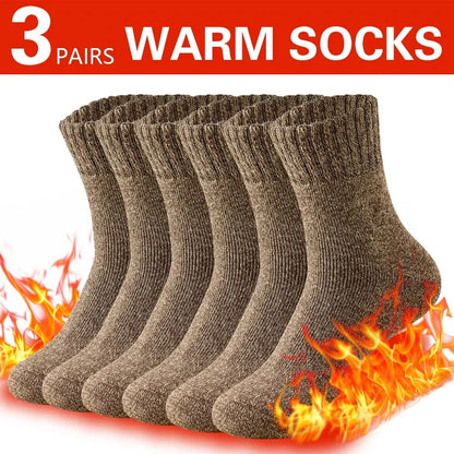 3 Pairs Winter Thick Warm Men’s Wool Socks Outdoor Thermal Cold-Resistant Sports Hiking Snow Socks Gift Size 39-44