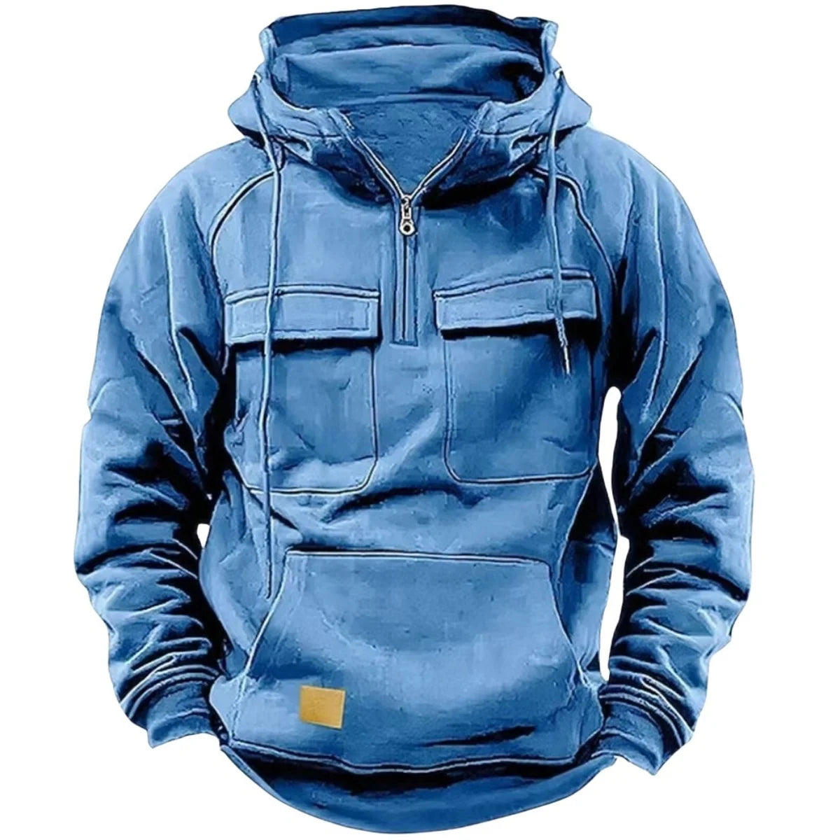 Men's Casual Sports Hooded Sweatshirt New Style Outdoor Thick Fashionable Loose Long-Sleeved Pullover with Multiple Pockets