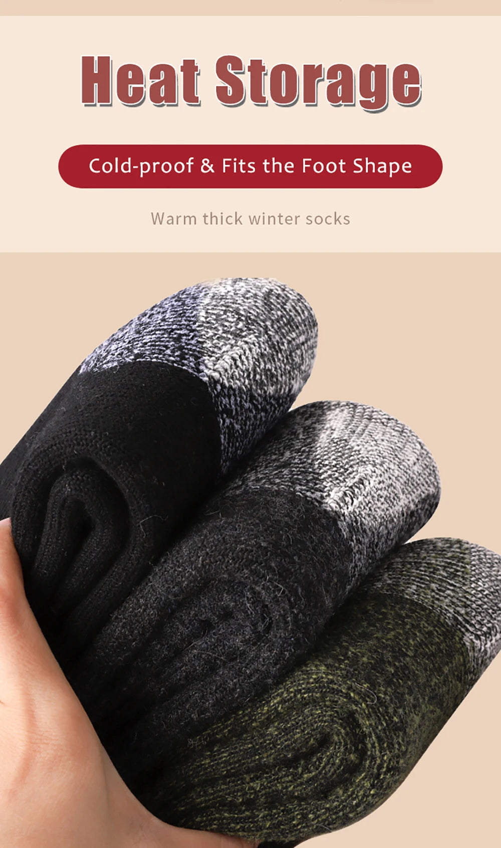 3Pairs Super Thick Merino Wool Socks Male Men Winter Thermal Cashmere Socks Fleece Terry Loop Middle Tube Socks High Quality