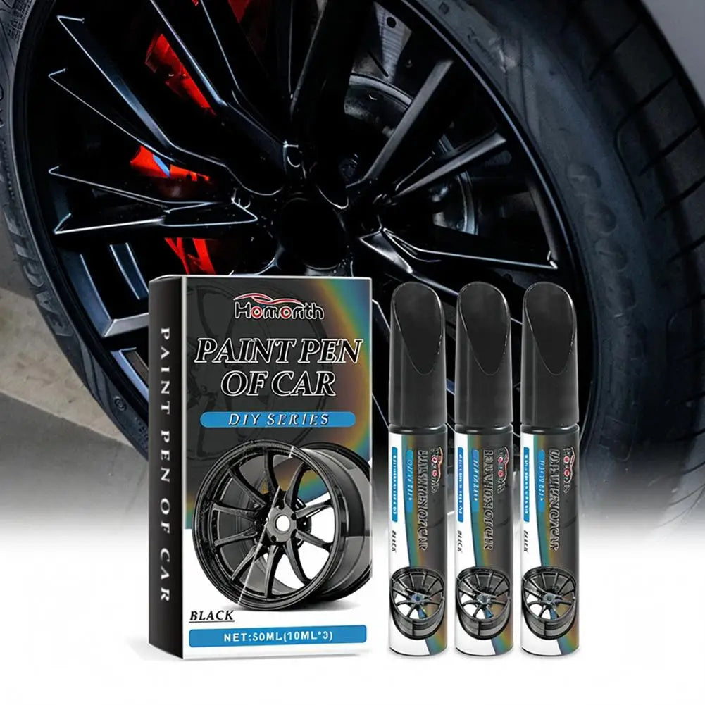 3pcs Black Alloy Wheel Scratch Repair Pen Set Professional Car Rim Scuff Remover DIY Touch-Up Paint Kit for Gloss Black Wheels