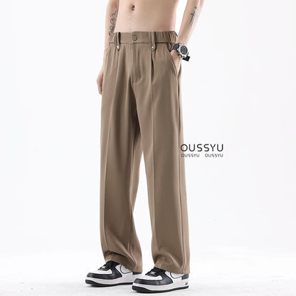 Spring Summer Smooth Casual Pants Men Business Elastic Waist Black Grey Khaki Suit Trousers Male Work Office Plus Size S-5XL