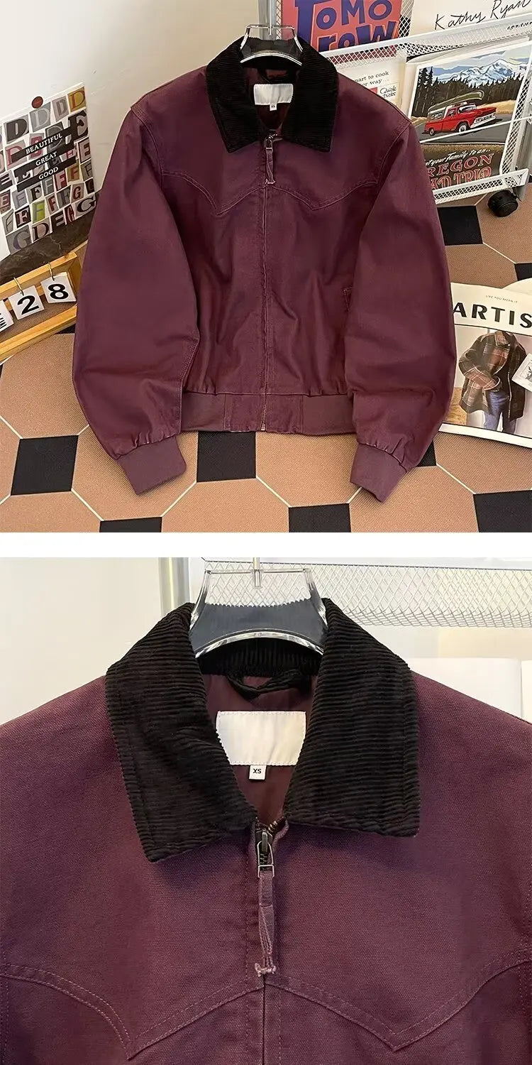 Pure Cotton Detroit Washed Jacket Men's Spring Loose Fit Collared Workwear Jacket Trendy Brand Color Block Casual Coat