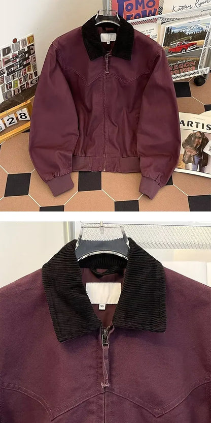Pure Cotton Detroit Washed Jacket Men's Spring Loose Fit Collared Workwear Jacket Trendy Brand Color Block Casual Coat