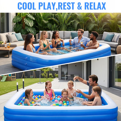 Foldable Inflatable Pool Thickened Family Swimming Pools Adult & Children Paddling Pool for Garden Backyard Summer Water Parties