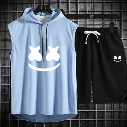 Brand Summer Men's Two Piece Set CasualT-Shirt and Shorts Set Mens Sports Suit Fashion Short Sleeve Tracksuit Hooded T-shirt