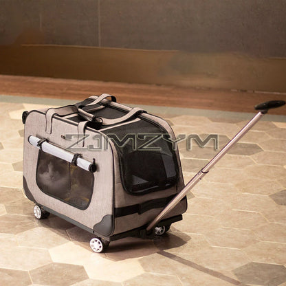 Foldable Pet Trolley, Detachable Windproof Cat Bag, Breathable Cat Carriers, Portable Pet Trolley Case