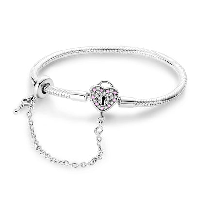 Original Bracelet 925 Sterling Silver Charm Bracelet 17-20CM Golden Heart Love Key Clover Bracelet Bangle Women Jewelry Gift