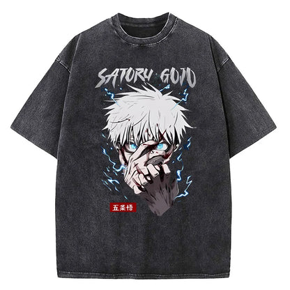 Anime Jujutsu Kaisen Gojo Satoru T Shirts Washed Men Women Cotton Harajuku T-Shirts High Quality Retro for Men Women Tops Tees
