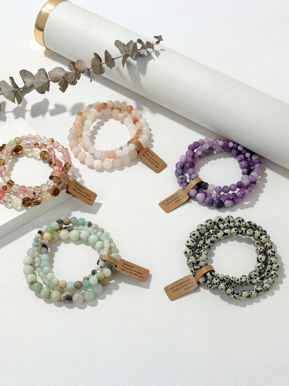 3pcs/set Natural Stone Beads Bracelet For Women Men 4 6 8 MM Indian Moss Agates Rhodonite Quartzs Jewelry Bracelet Gift Fashion