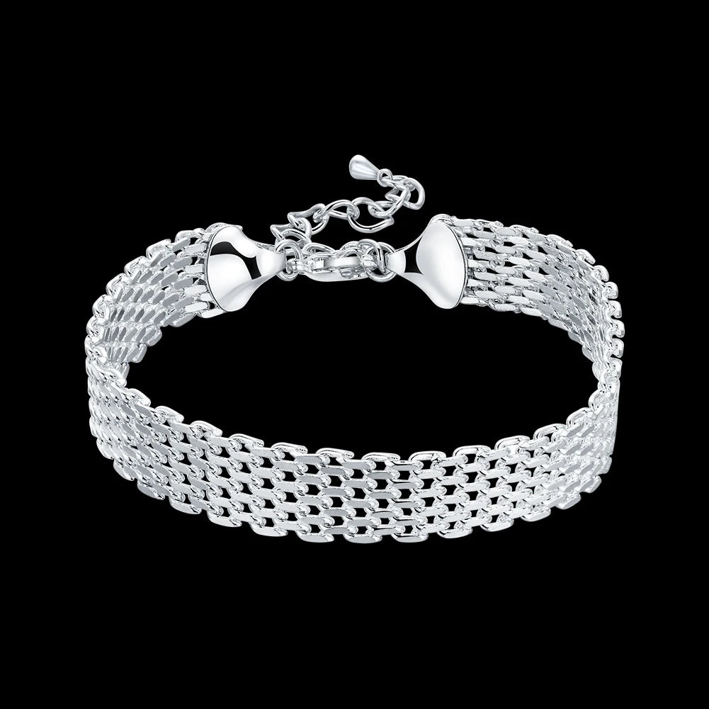Noble 925 Sterling Silver Square Solid Chain Bracelet for Women Men Charm Party Gift Wedding Fashion Jewelry