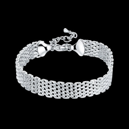 Noble 925 Sterling Silver Square Solid Chain Bracelet for Women Men Charm Party Gift Wedding Fashion Jewelry
