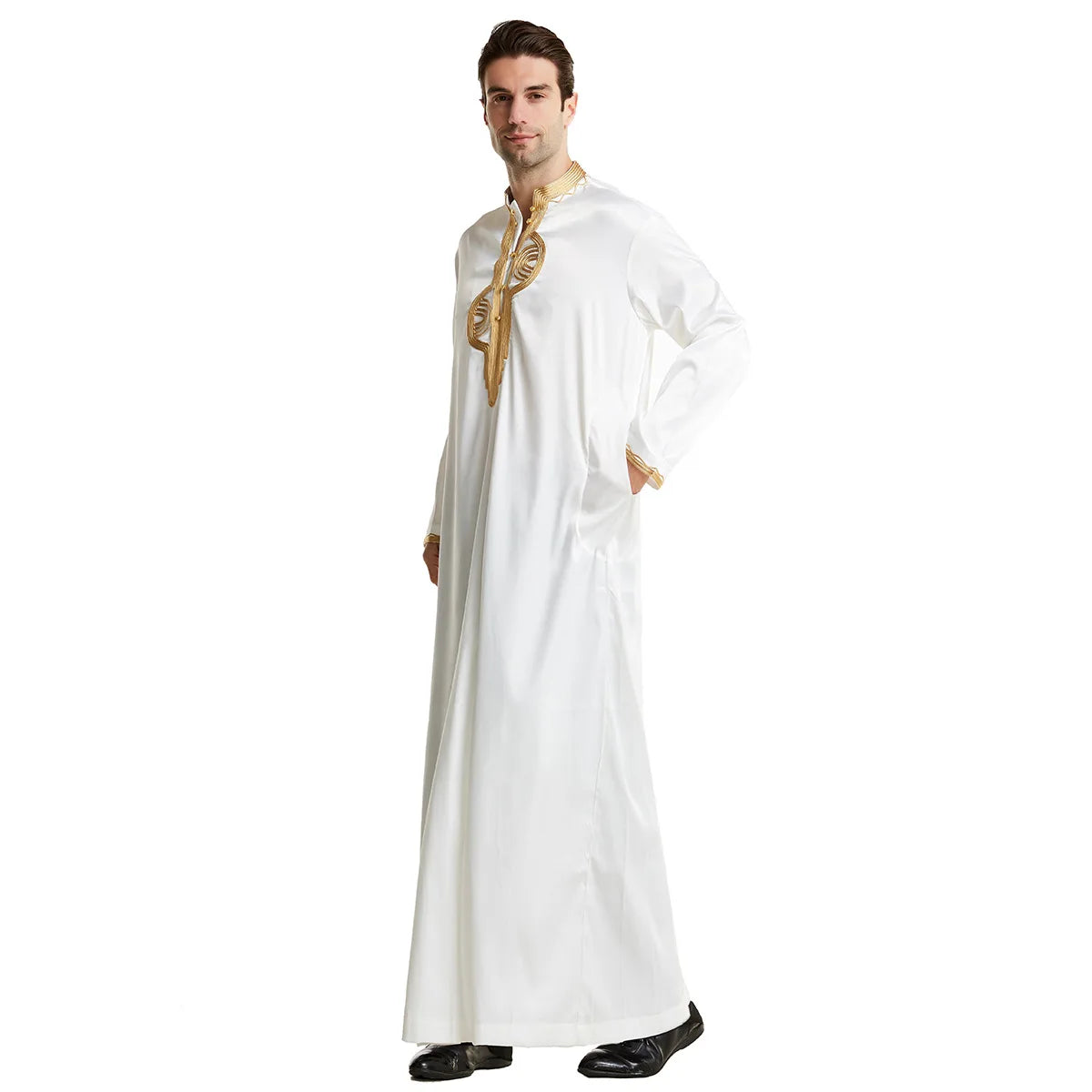 Muslim Men Clothing Kaftan Robes Long Sleeves Stand Collar Eid Thobe Kurta Arab Turkish Dress Dubai Islam Habit Ethnic Leisure