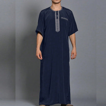 2024 Traditional Embroidery Men's Moroccan short sleeve Thobe Jubba Kandora Dishdasha robe Islamic dress Ramadan abaya