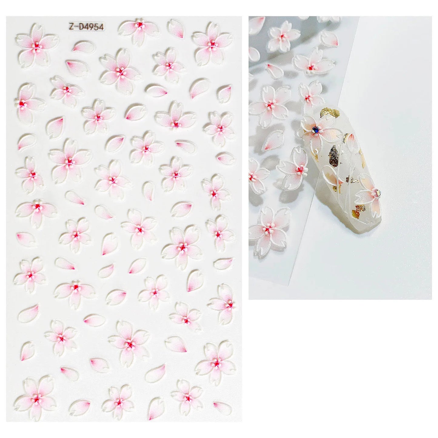 5D Hibiscus Flower Nail Embossed Sticker Acrylic Pink White Gold Petal Leaf Adhesive Decal Butterfly Dragon Floral Elegant Decor