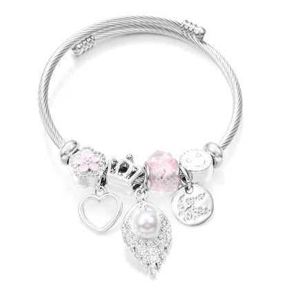 New Trendy Rhinestones Dragonfly Crystal Beaded Pendant Bracelet Stainless Steel 4 Colors Closure Bangles Women Bracelet Jewelry