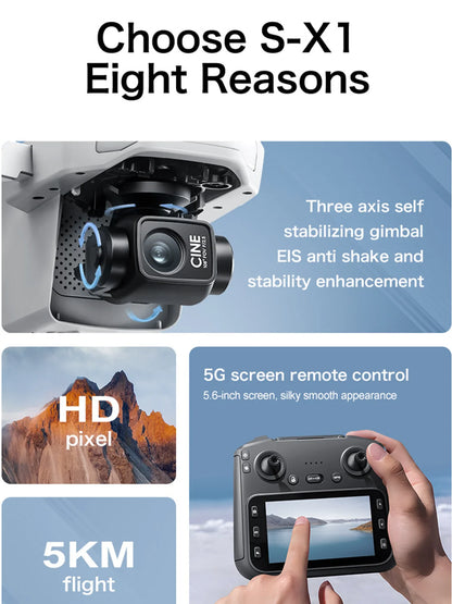 New S-X1 GPS Drone Professional 4K HD Camera Security UAV 3-Axis Gimbal Brushless Dron With Large Screen Control RC Quadcopter